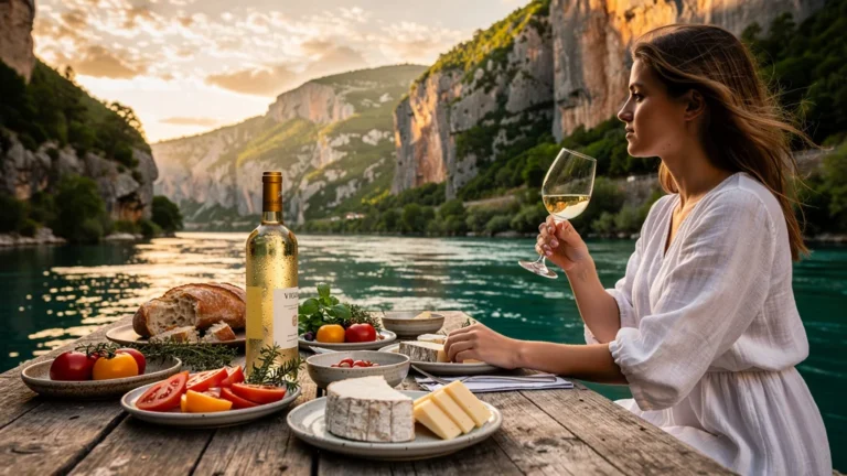 Repas en bord de Verdon à 28 ans avec Viognier, moment clé de transformation gustative et émotionnelle