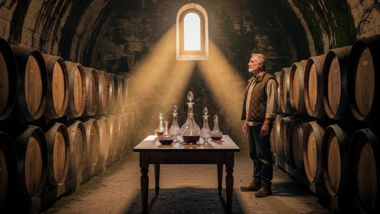 Caveau du domaine Sainte-Victoire avec carafes inutiles et ambiance vinicole authentique