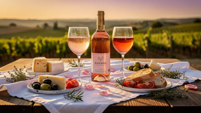 Dégustation du même rosé de Bandol à 8°, 12° et 16° sur une même table en extérieur