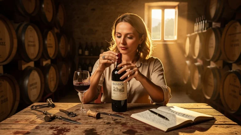 Femme dégustant un Mourvèdre de Bandol après deux heures, verdict sur la garde sur dix ans
