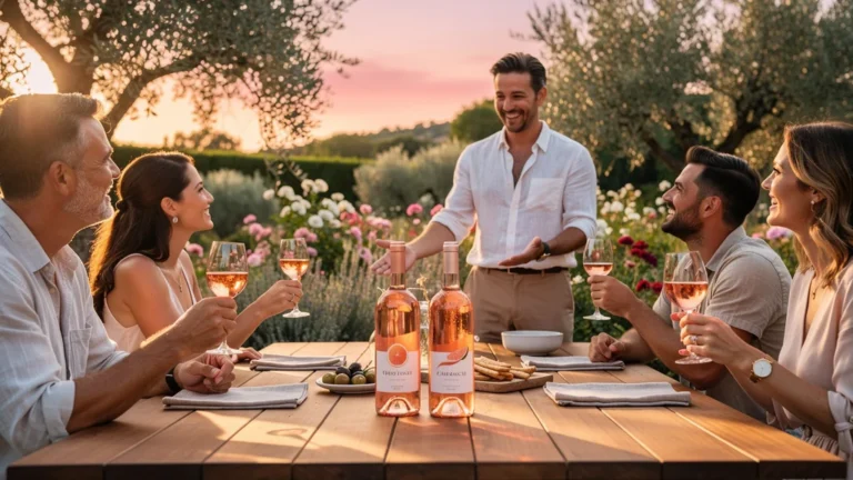 Apéro rosé pamplemousse et rosé de Provence servi avec élégance lors d’un moment convivial en extérieur