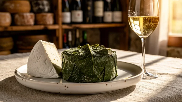 Plateau avec Banon en feuille de châtaignier et blanc sec provençal, avis sur accord fromage et vin